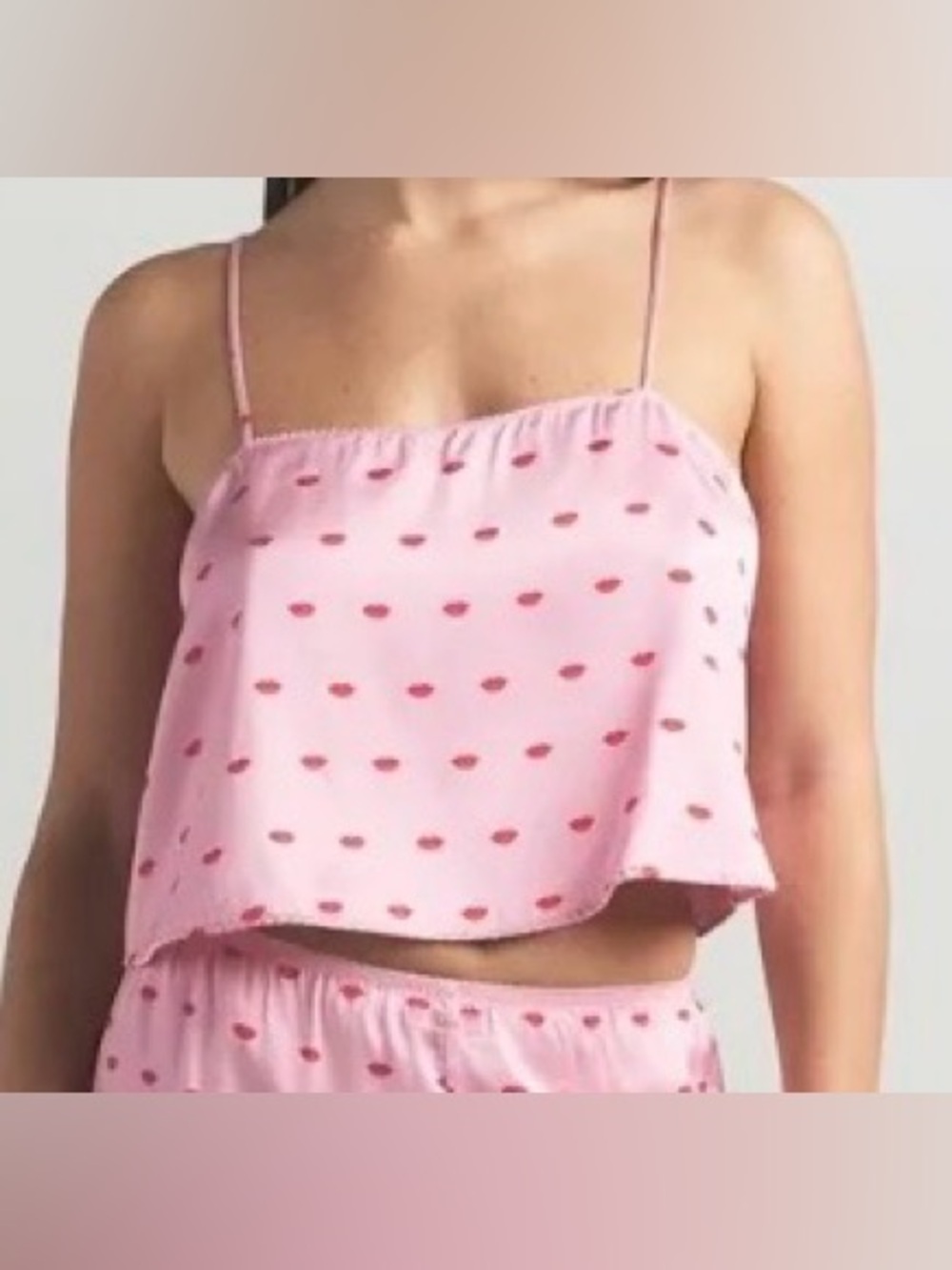 🌸 RARE SKIMS Woven Shine Sleep Cami Sleep Set | Halite Kims Lips Print | Sz M